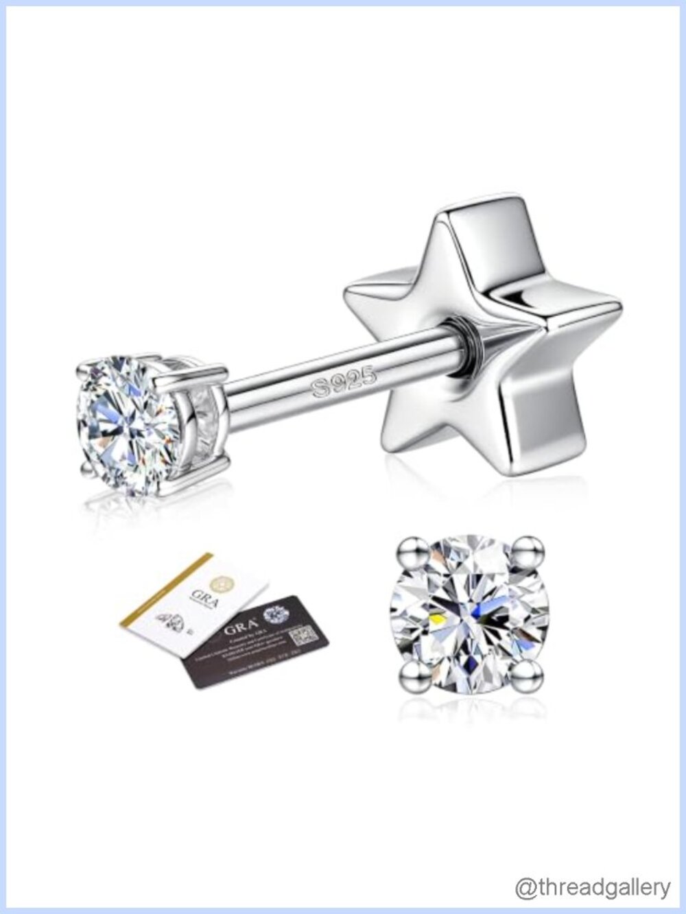 Moissanite Stud Earrings 925 Sterling Silver 14K Gold Plated Double Sided Star